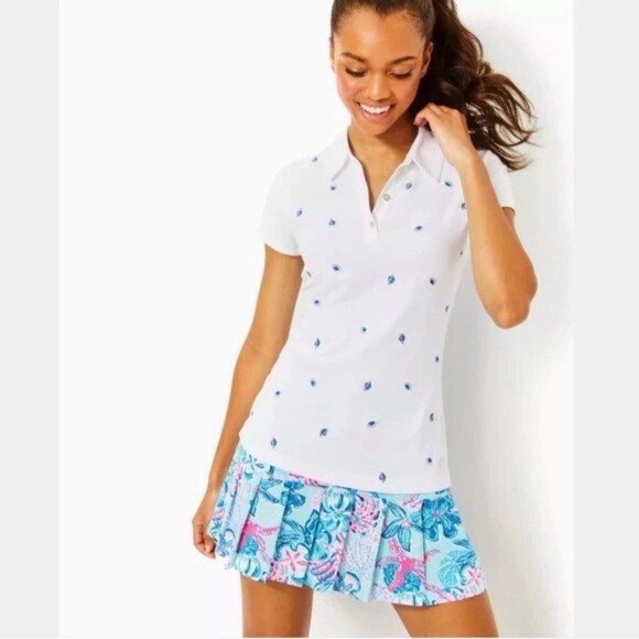Lilly Pulitzer Tops - Lilly Pulitzer Luxletic Frida Polo Womens XL White UPF 50+ Gone Shellin NWT